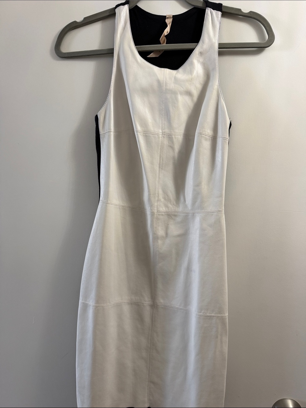 Bailey 44 White and Black Leather Sheath Dress